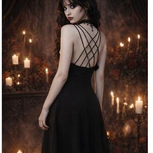 Vtg Y2K Cachet Size 12 Black Lattice Back Whimsigoth Fairy Ethereal Romantic